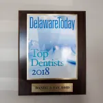 Delaware Today Top Dentists 2018 Award for Daniel J. Fay, DMD on the wall
