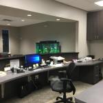 Behind the front desk